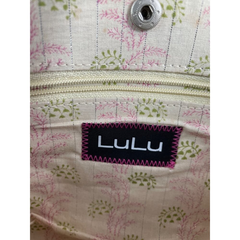 LuLu Pink Canvas & Faux Leather Tote Bag With Beige Handles - Picture 7 of 11